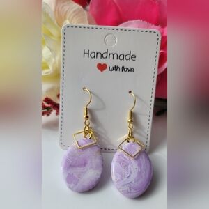 Bohemian Purple and Gold Hook Earrings with Natural Stone Marple Design